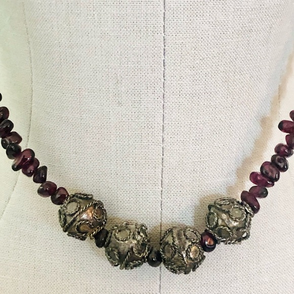 Vintage Deco Garnet Filigree Bead Necklace - Picture 3 of 15